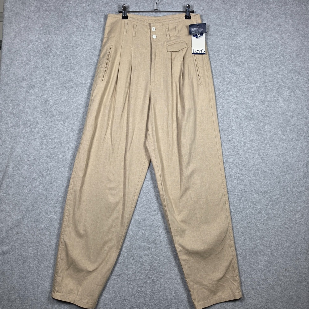 Vintage Dockers Levis Womens Size 8 Beige Double Pleated Linen High Rise Barrel